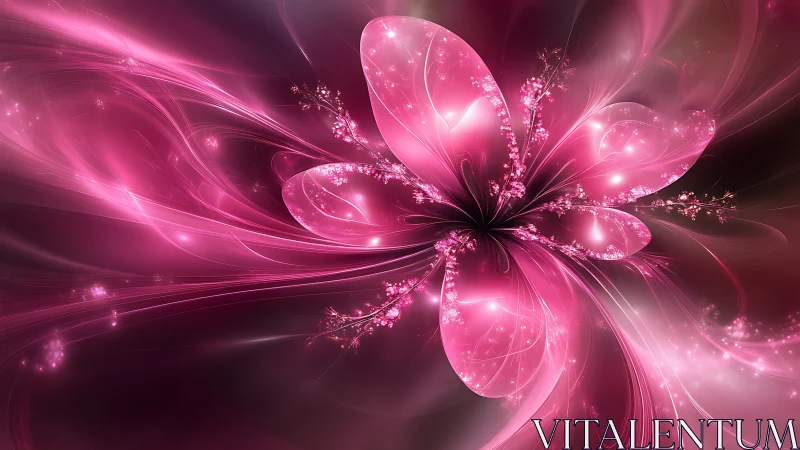 Radiant pink flower swirling through dreamy starlit glow.