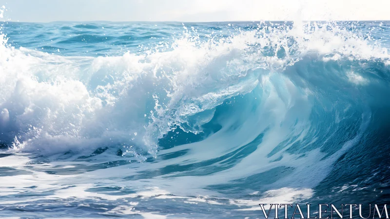 Ocean wave curls in sunlit turquoise and white fury.