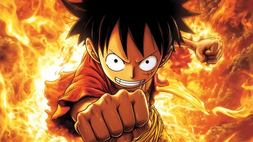 Fiery anime hero lunges forward with dynamic foreshortened punch