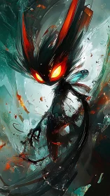 Ember-eyed shadow sprite swirling through vivid chaos.