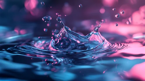 Neon-kissed water crown splashes in electric twilight glow.