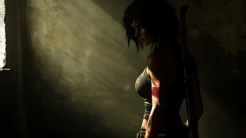 Warrior in dusty light weighing the next bold move.