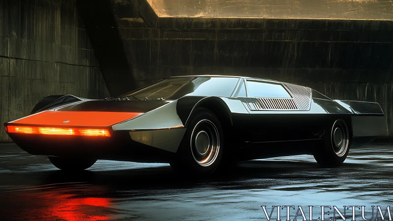 Low-slung wedge concept car with red LED light bar front end