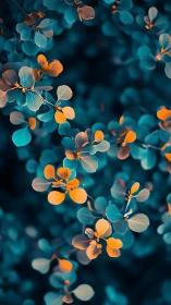 Golden teal foliage strands in dreamy macro focus.