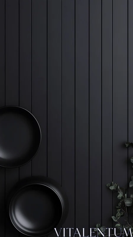 Matte black plates on vertical slatted backdrop emphasize minimalism