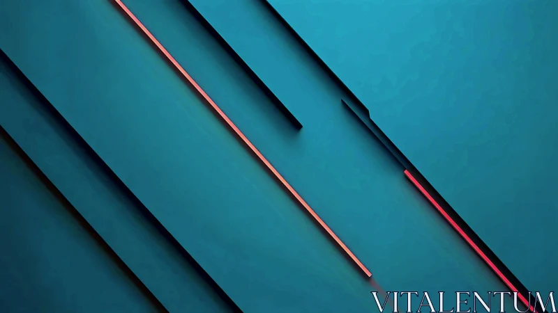 Diagonal teal planes intersected by neon red linear accents