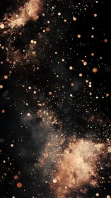 Copper dust nebula cloud on black background, high contrast field