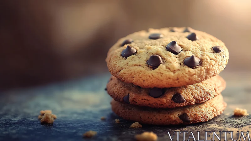 Golden cookie tower crowned with glossy chocolate sparks.