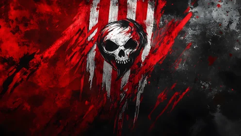Grunge skull emblem slices through red and black digital field