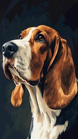 Loyal basset hound gazes upward in painterly warm light