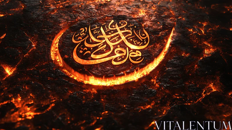 Golden Arabic Calligraphy Against Molten Fire Texture.