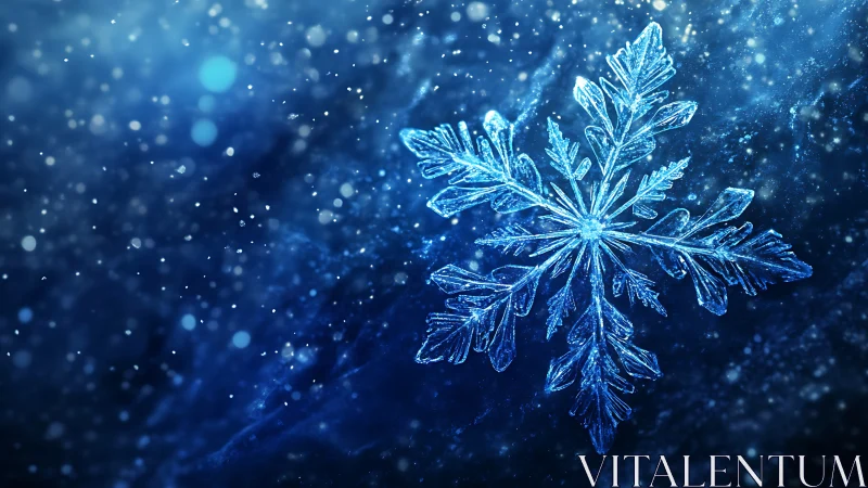 Single crystalline snowflake rendered in detailed icy blue
