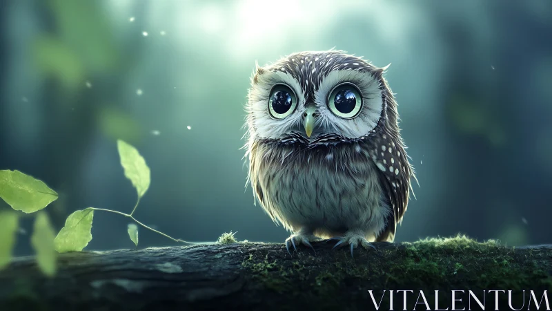 Adorable Big-Eyed Owl in Enchanted Forest, Digital Art Style.