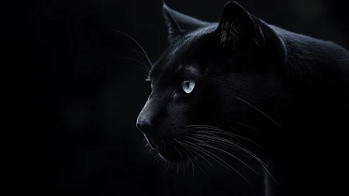 Black Cat Profile Against Dark Background