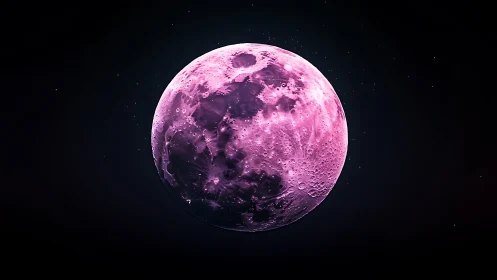 Luminous magenta moon drifts like cosmic candy in velvet space