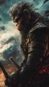 Armored simian warrior rendered in dramatic high-detail profile