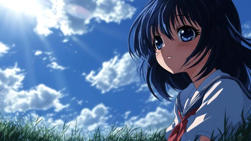 Summer sky cradles a quiet daydreamer in deep blue light