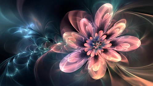 Cosmic blossom unfolding in glowing pastel light petals.