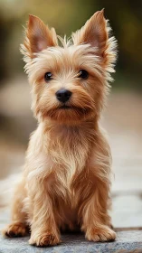 Bright-eyed terrier pup sharing a sweet, curious moment.