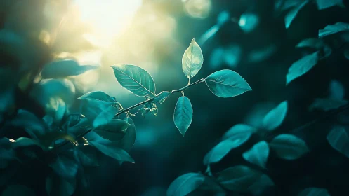 Sunlit Green Leaves in Dreamy Nature Photography Style.