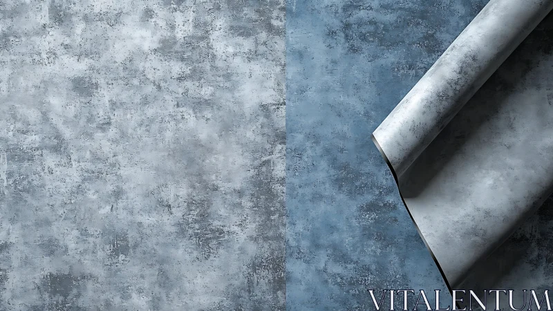 Textured concrete-effect wallpaper roll on tinted substrate surface.