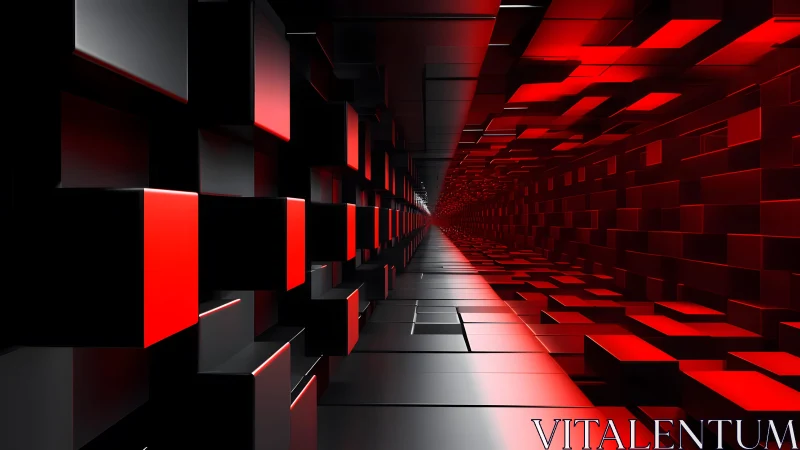 Futuristic 3D Red and Black Cubes Tunnel Digital Art Scene. Futuristic 3D Red and Black Cubes Tunnel Digital Art Scene.