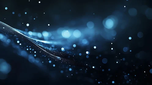 Abstract blue light waves and glowing particles in dark digital art.