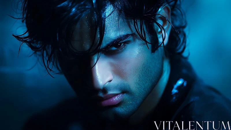 Moody blue portrait reveals a thoughtful, intense young man