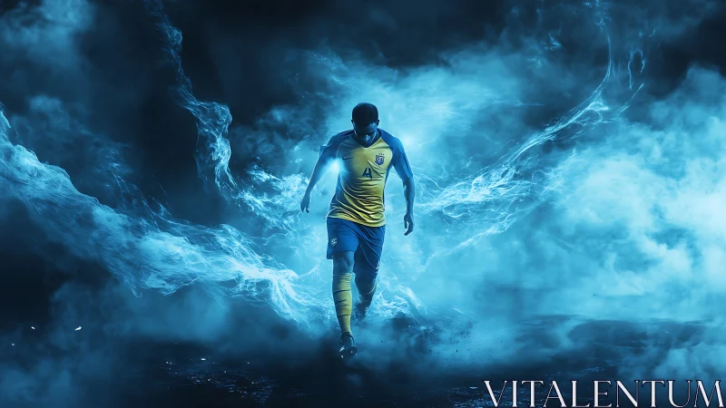 Electric midfield phantom strides through neon stormlight field.