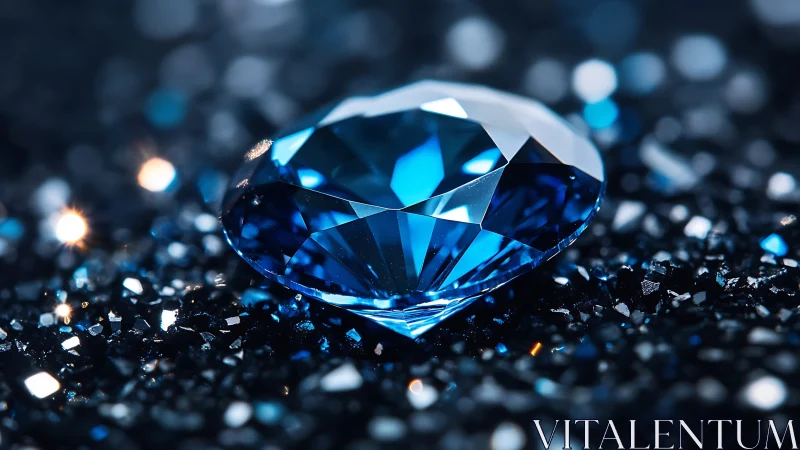 Blue faceted gemstone rendered in ultra-sharp macro focus