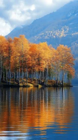 Copper birch choir reflected in sapphire mountain lake.