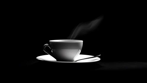 Minimalist monochrome coffee cup in dramatic low-key lighting.