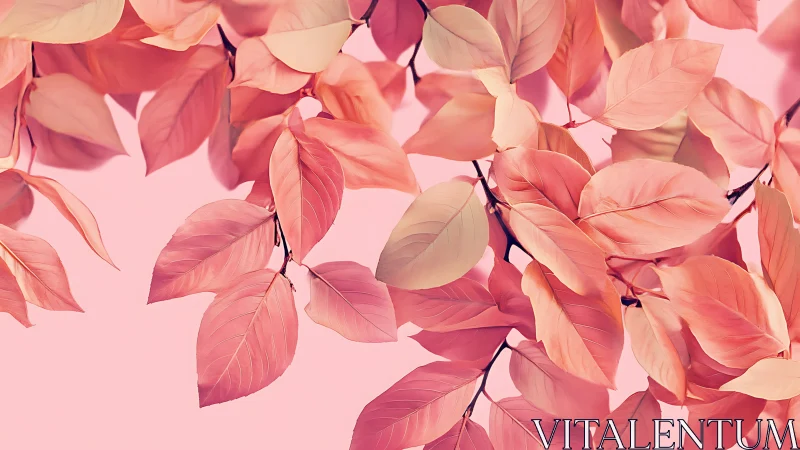 Soft pink leaves drift gently across a dreamy backdrop