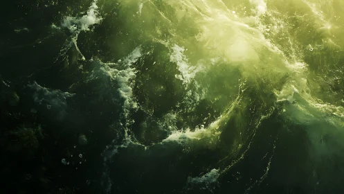 Dramatic Sunlit Ocean Waves in Abstract Artistic Style.