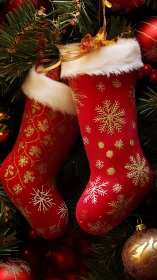 Twin Christmas stockings whisper glittery wishes tonight