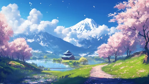 Spring breeze over Fuji’s mirror lake and blushing sakura path.