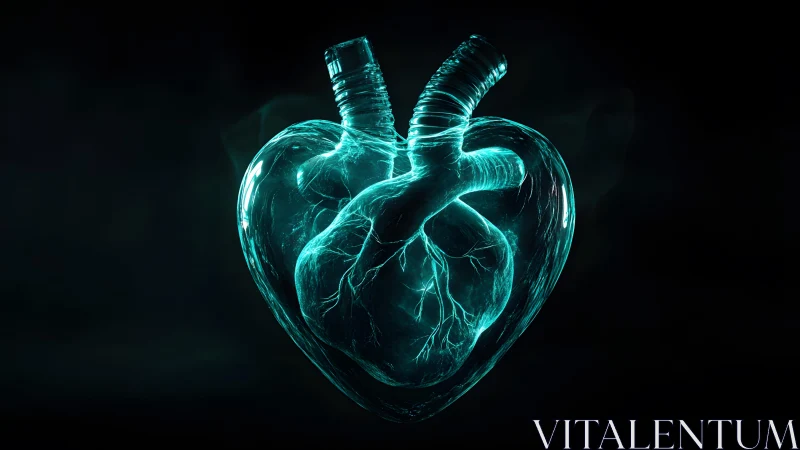 Futuristic Transparent Human Heart Illustration with Neon Glow.