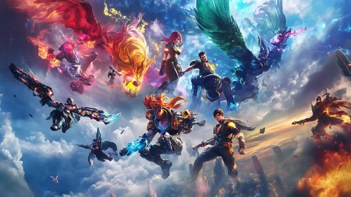 Skybound heroes collide in a neon storm of elemental power