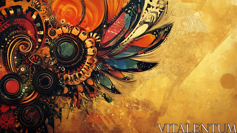 Abstract mechanical feathers in warm swirling motion.