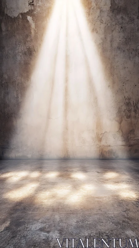 Photorealistic spotlight on distressed concrete interior wall.