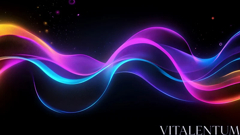 Glowing neon light waves flowing across deep black space.