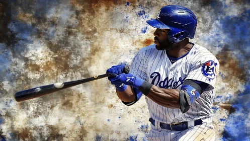 Power hitter freezes time in electric paint spatter swing.