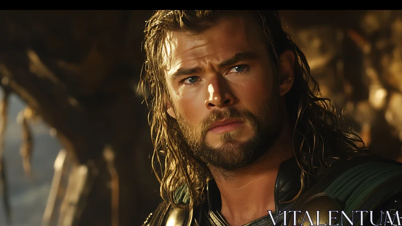 Battle-worn warrior studies distant thunder beyond the frame