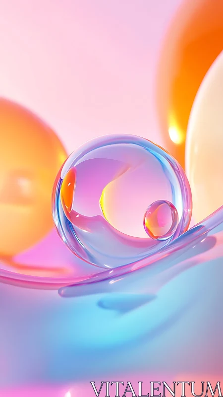 Transparent spheres rest on a reflective, multicolor surface