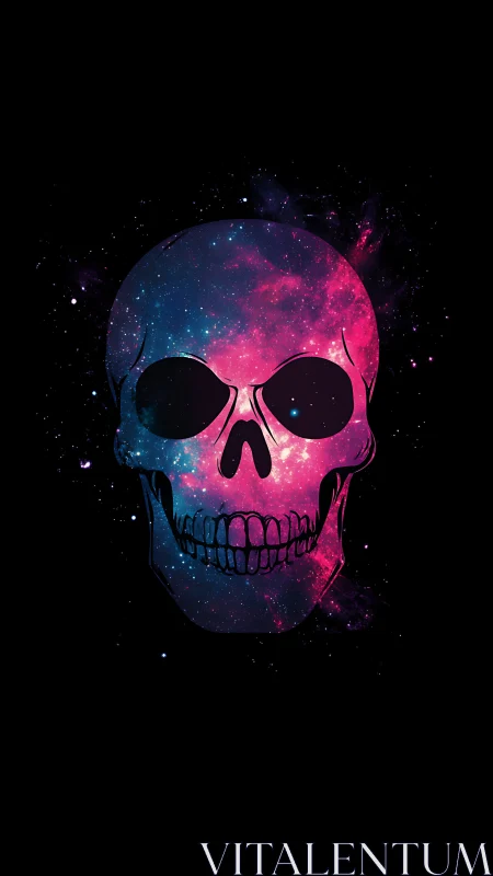 Cosmic skull silhouette glows against deep black space