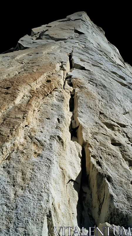 Vertical limestone cliff face rises sharply into black sky