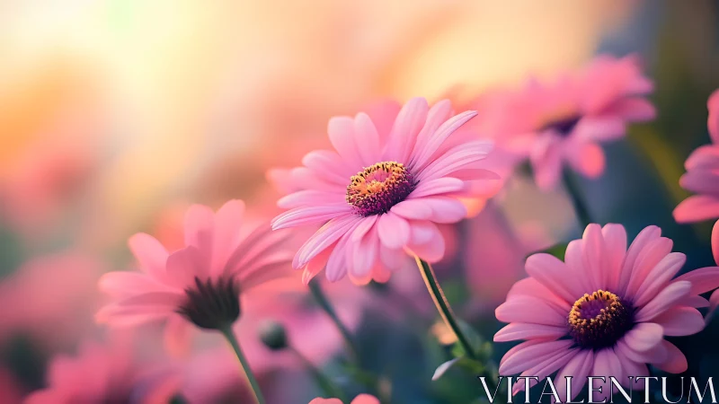 Pink Gerbera Daisies in Bokeh: Shallow Depth of Field Botanical Study