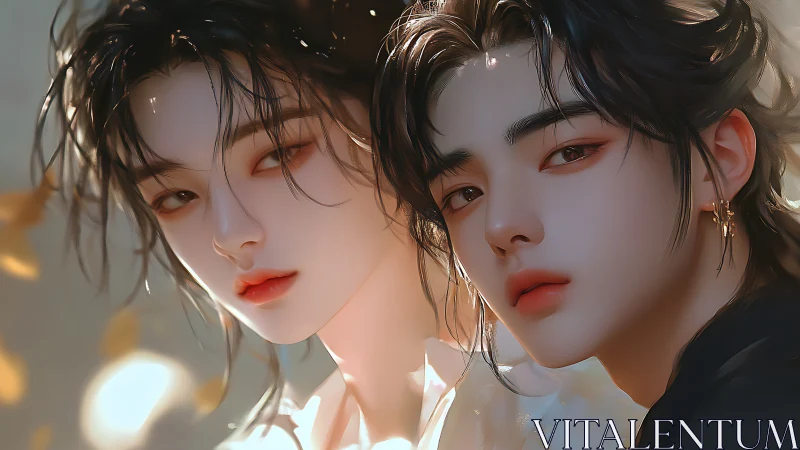 Soft-lit twin portraits with ethereal autumn glow.