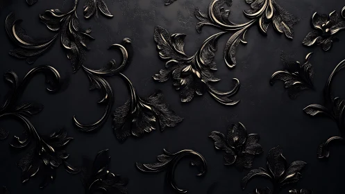 Embossed dark floral scrollwork pattern in metallic relief.