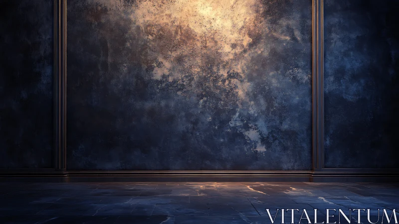 Textured midnight wall with directional spotlight and stone floor.